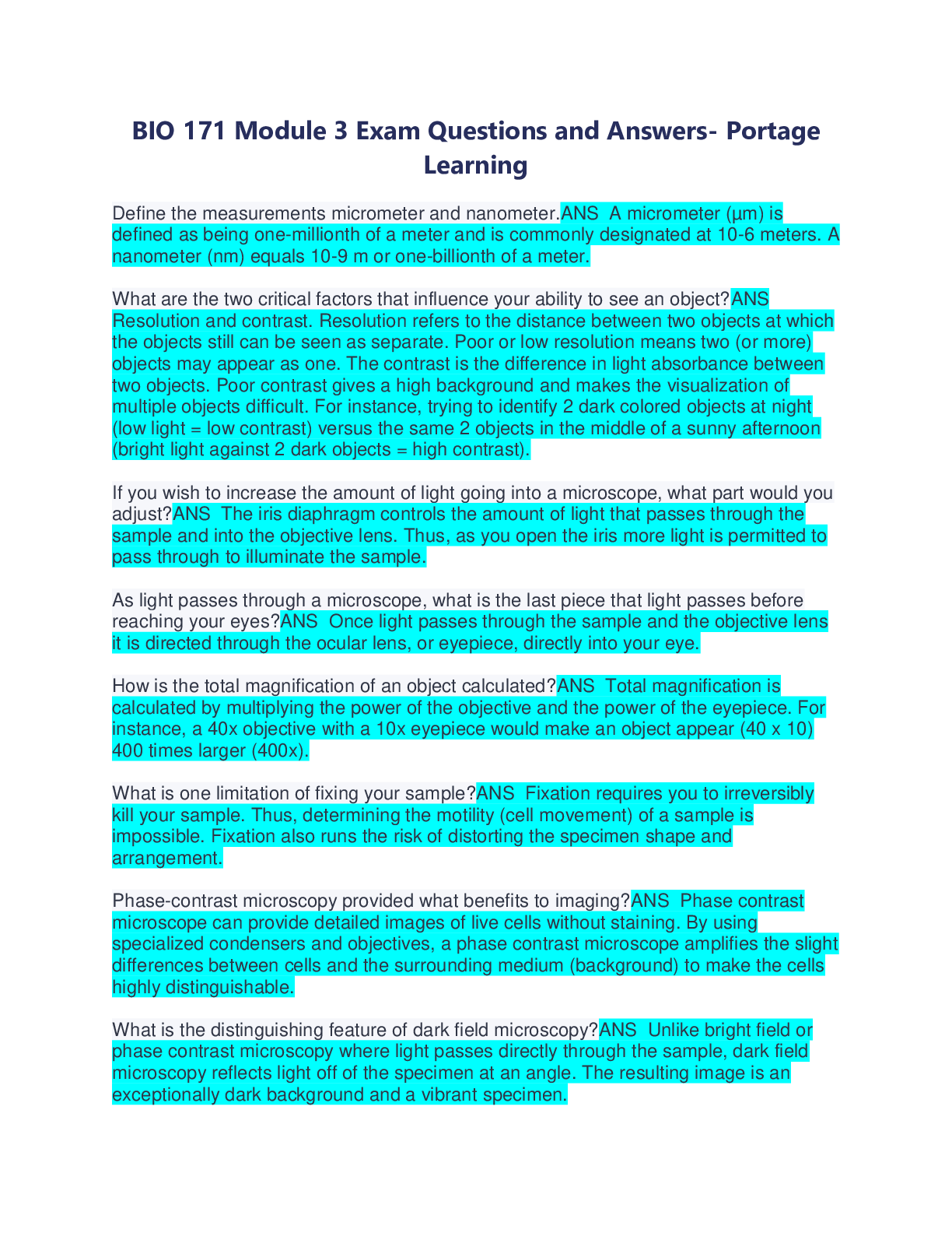 Preview image for BIO 171 Module 3 Exam Questions and Answers- Portage  Learning